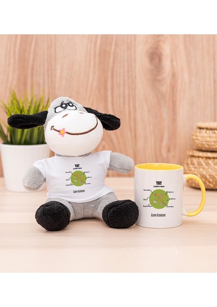 Kişiye Özel Yay Burcuna Hediye Sarı Kupa Bardak ve Peluş Eşek