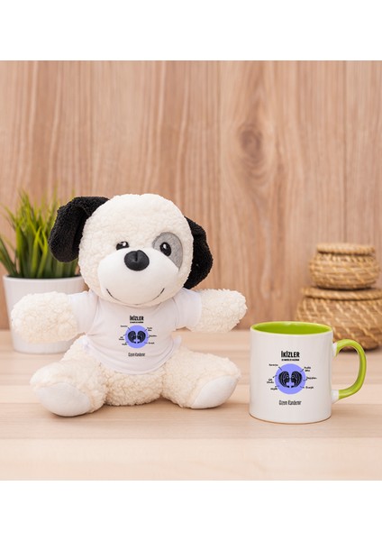 Kişiye Özel Ikizler Burcuna Hediye Yeşil Kupa Bardak ve Peluş Köpek