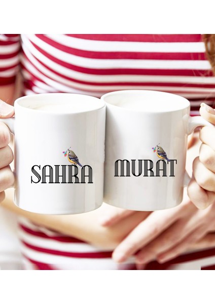 Kişiye Özel Minik Serçe Isim Yazılı Ikili Beyaz Kupa Bardak