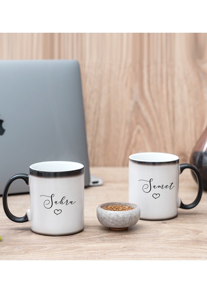 Kişiye Özel El Yazısı Tasarımlı Isimli Ikili Sihirli Kupa Bardak