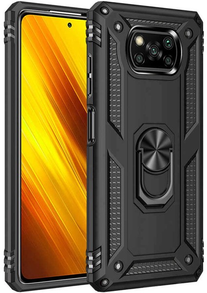 Xiaomi Poco X3 Nfc Anka Serisi Yüzük Standlı Armor Kılıf - Siyah
