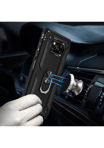 Xiaomi Poco X3 Nfc Anka Serisi Yüzük Standlı Armor Kılıf - Siyah modelleri