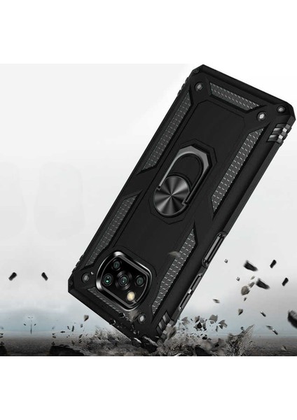 Xiaomi Poco X3 Nfc Anka Serisi Yüzük Standlı Armor Kılıf - Siyah fırsatları