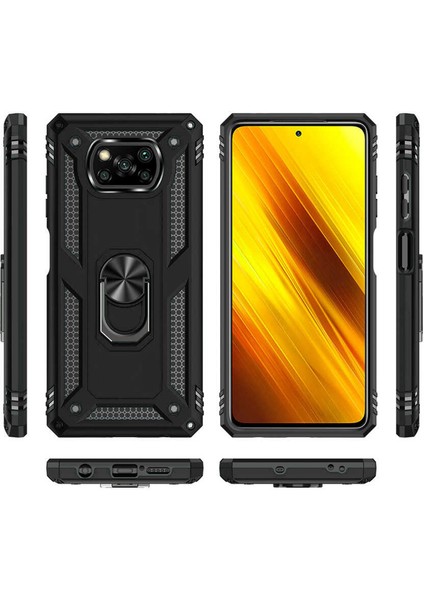Xiaomi Poco X3 Nfc Anka Serisi Yüzük Standlı Armor Kılıf - Siyah indirimleri
