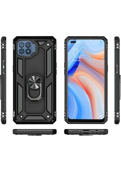Oppo Reno 4 Lite Anka Serisi Yüzük Standlı Armor Kılıf - Siyah indirimleri