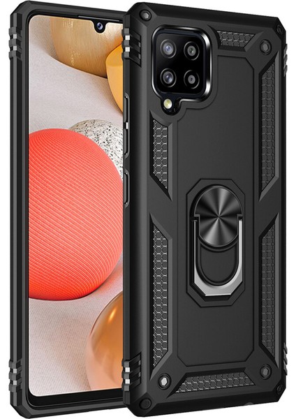 Samsung Galaxy A22 4g Anka Serisi Yüzük Standlı Armor Kılıf - Siyah