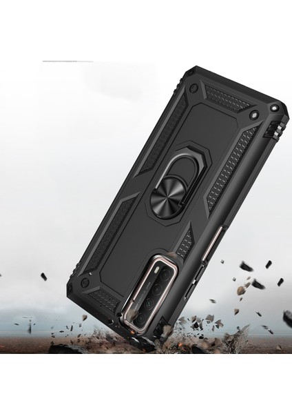 Huawei P Smart 2021 Anka Serisi Yüzük Standlı Armor Kılıf - Siyah modelleri
