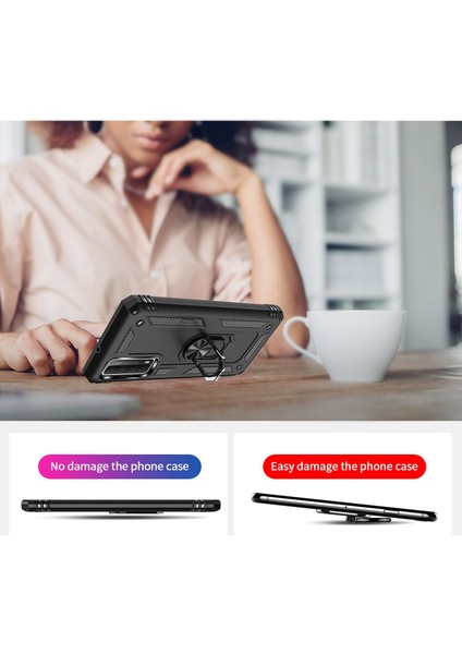 Huawei P Smart 2021 Anka Serisi Yüzük Standlı Armor Kılıf - Siyah fırsatları