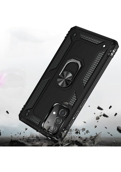 Samsung Galaxy A52 Anka Serisi Yüzük Standlı Armor Kılıf - Siyah fırsatları