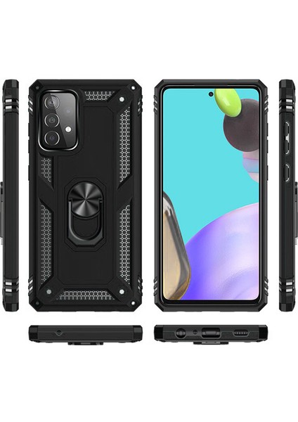 Samsung Galaxy A52 Anka Serisi Yüzük Standlı Armor Kılıf - Siyah indirimleri