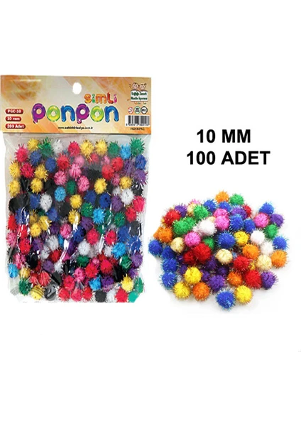 100 Adet, Simli Ponpon, 10 Mm, Renkli Peluş Ponpon, Minik Ponpon