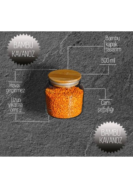 3'lü Bambu 0,5 Lt Kapaklı Cam Kavanoz 500 ml