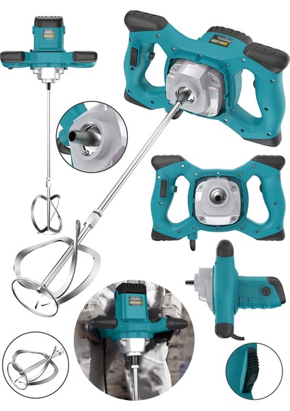 Alman B-01 3000 W 6 Kademe Devir Ayarlı Elektirikli Alçı Boya ve Harç Karıştırıcı Mikser Mavi