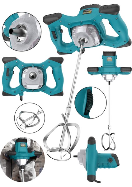 Alman B-01 3000 W 6 Kademe Devir Ayarlı Elektirikli Alçı Boya ve Harç Karıştırıcı Mikser Mavi