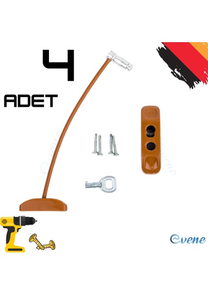 Açık Kahve Pencere Kilidi 4 Adet Halatlı Çocuk Güvenlik Emniyet Hırsız Pimapen Pvc Kapı Bebek Kilidi