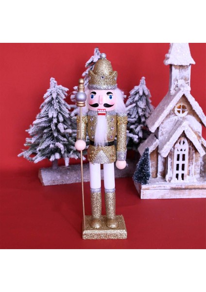 30 cm Ahşap Fındıkkıran Kral Süsler Noel Dekorasyon Kukla Altın (Yurt Dışından)