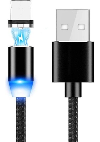 Apple iPhone Uyumlu iPad Lightning Manyetik Uçlu Mıknatıslı Şarj Kablosu 1 Metre Siyah AL2529
