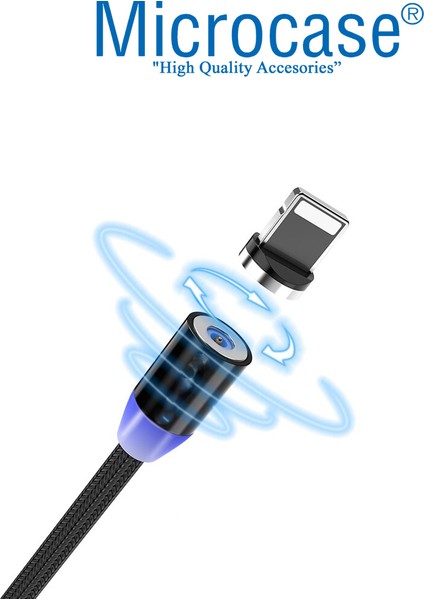 Apple iPhone Uyumlu iPad Lightning Manyetik Uçlu Mıknatıslı Şarj Kablosu 1 Metre Siyah AL2529