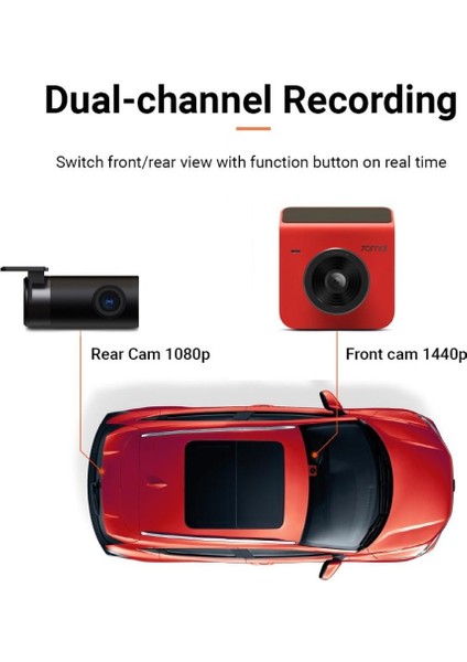 A400 Dashcam 1440P Quad Hd 2k 145° Açılı Gece Görüşlü Araç Kamerası Kırmızı