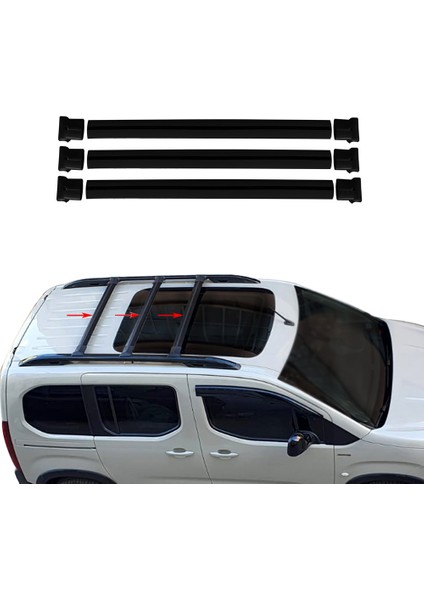 Opel Combo D 2012-2019 Arası Ara Atkı Tavan Barı-Siyah 3 Adet Bar