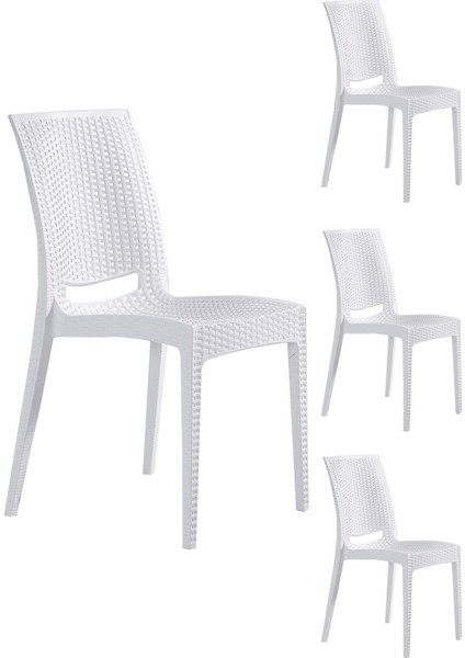 Rattan Bahçe Sandalyesi 4 Adet – Beyaz