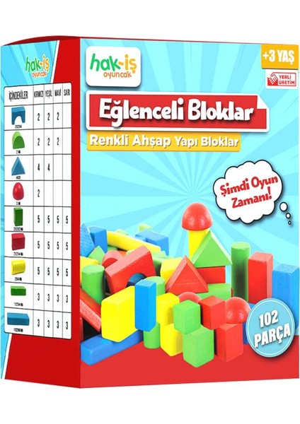 Hak-İş Oyuncak Eğitici Renkli Ahşap Bloklar 102 Parça