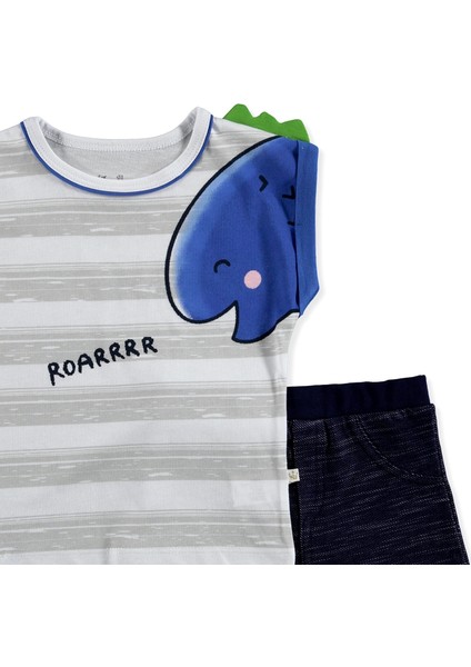 Yaz Erkek Bebek Dinozor Süprem Kısa Kol Duble Bisiklet Yaka 2li Tshirt-Şort fiyatları