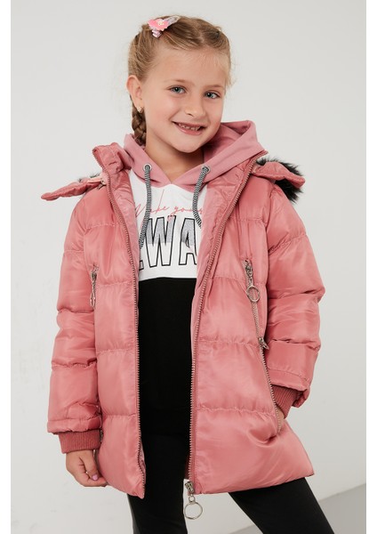 Tüylü Kapüşonlu Cepli Şişme Mont Kız Çocuk Mont 5766038 fiyatları