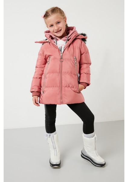 Tüylü Kapüşonlu Cepli Şişme Mont Kız Çocuk Mont 5766038 indirimleri