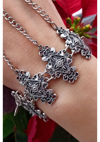 Antik Gümüş Kaplama Dörtgen Şekilli El Yapımı Kadın Şahmeran modelleri