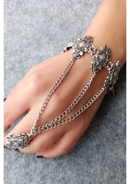 Antik Gümüş Kaplama Dörtgen Şekilli El Yapımı Kadın Şahmeran fırsatları