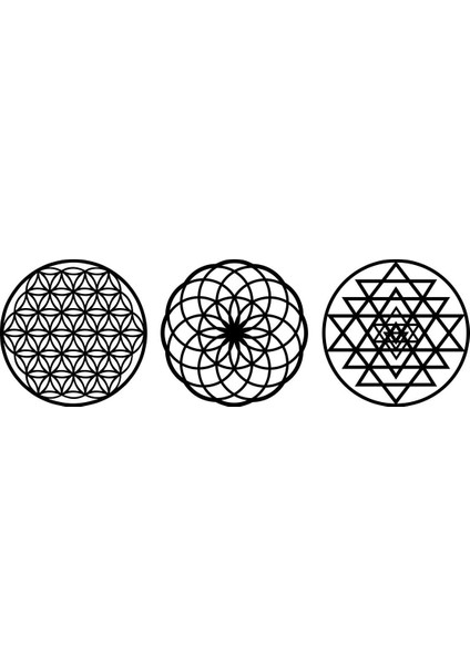 Numa Concept Ahşap Yaşam Çiçeği Sri Yantra Torus Nefesi Üçlü Dekoratif Tablo Duvar Süsü Shri Yantra