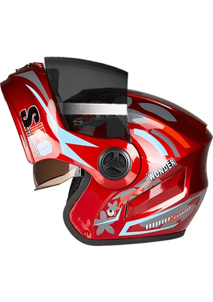 Modüler Motosiklet Kask Sun Visor Açık Yüz Çift Hava Havalandırmaları - Kırmızı (Yurt Dışıdan) (Yurt Dışından)