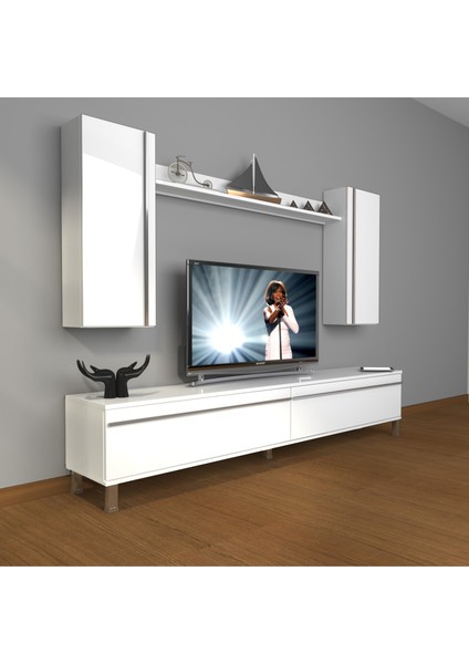 Eko 5d Mdf Std Krom Ayaklı Tv Ünitesi Tv Sehpası Parlak Beyaz