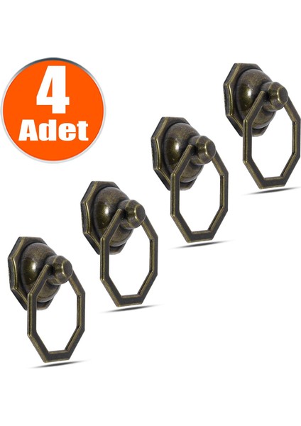 Sarkaç Dolap Çekmece Kulpu Kulbu Sekizgen Metal Antik Halka Kulp (4 Adet)