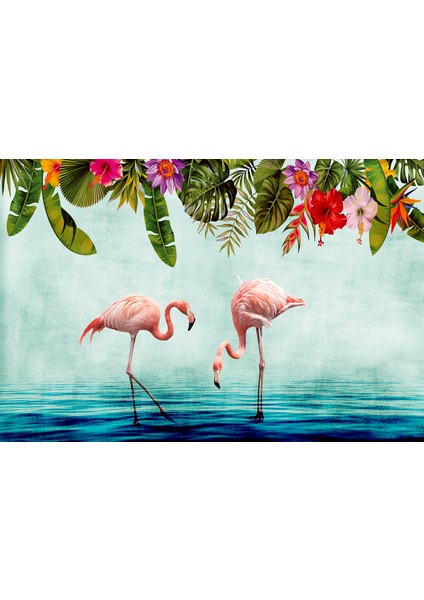 Umut Gergi Tavan 3d Flamingo Temalı Duvar Kağıdı Tek Parça