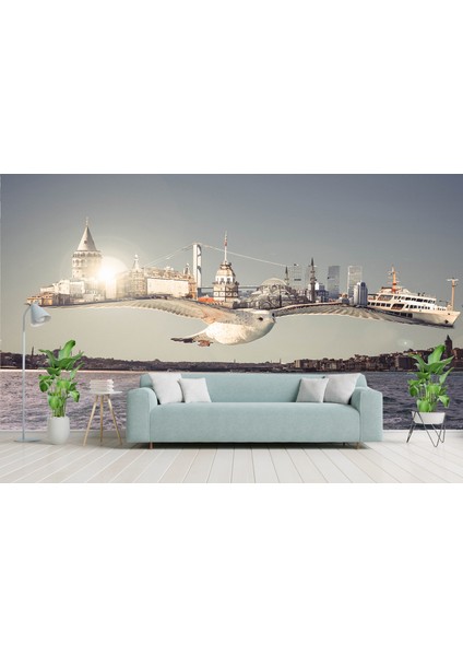 3d Yaprak ve Hayvan Temalı Duvar Kağıdı Tek Parça