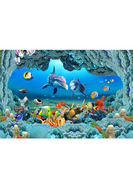 3d Akvaryum Temalı Duvar Kağıdı Tek Parça