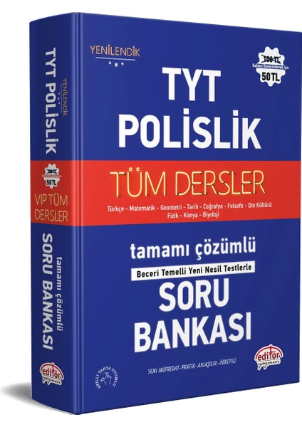 Editör Yayınları TYT - Polislik Tüm Dersler Tamamı Çözümlü Soru Bankası