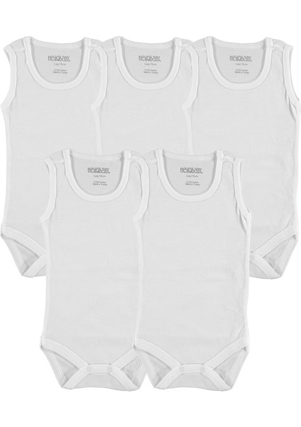 Bebek Basic Ribana Bisiklet Yaka 5li Atlet Body - Beyaz