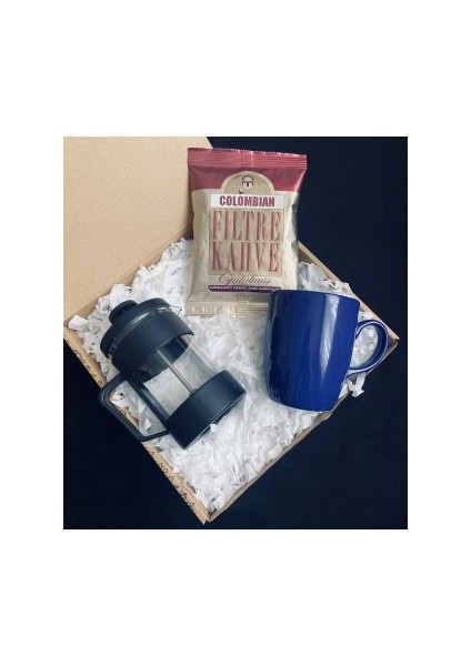 Colombian 80 gr & Siyah French Press & Lacivert Kupa Bardak