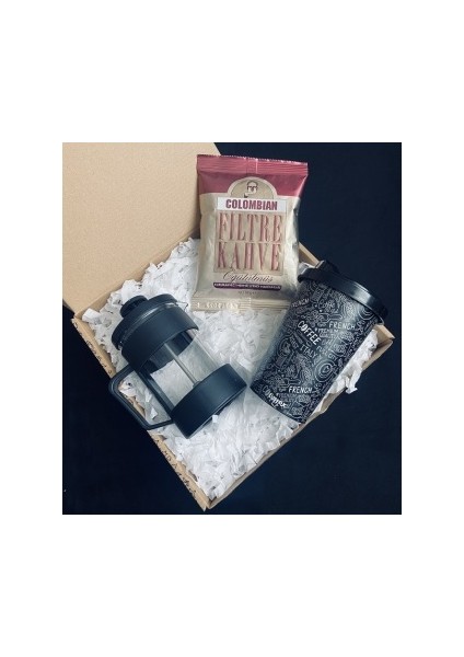 Colombian 80 gr & Siyah French Press & Kapaklı Kahve Bardak
