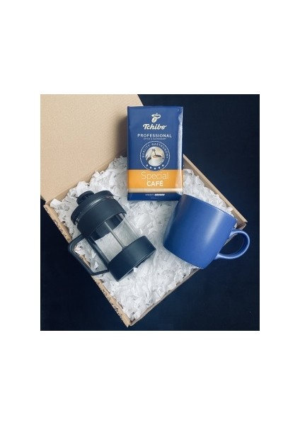 Special 250 gr & Siyah French Press & Mavi Kupa Bardak