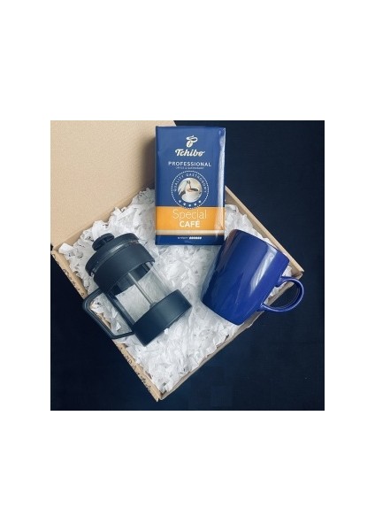 Special 250 gr & Siyah French Press & Lacivert Kupa Bardak