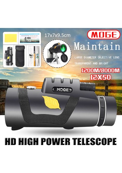 12X50 Yürüyüş Lensi Monoküler Teleskop Taşınabilir Dürbün Zoom Kamp Su Geçirmez (Yurt Dışından)