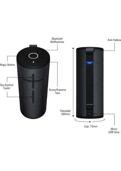 Ultimate Ears BOOM 3 Su ve Toz Geçirmez Taşınabilir Hoperlör - Siyah