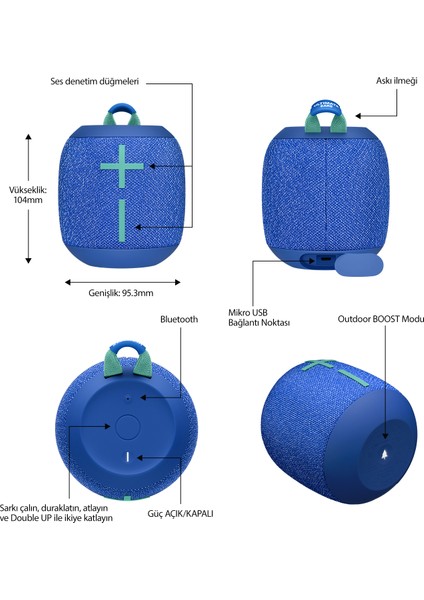 Ultimate Ears WONDERBOOM 2 Su ve Toz Geçirmez Taşınabilir Bluetooth Hoparlör - Mavi