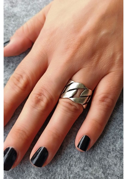 Antik Gümüş Kaplama Kalın Zincir Şekilli El Yapımı Ayarlanabilir Yüzük fiyatları