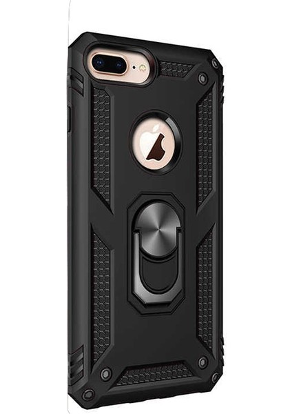 Apple iPhone 7 Plus Kılıf Vega Standlı Yüzüklü Mıknatıslı Siyah