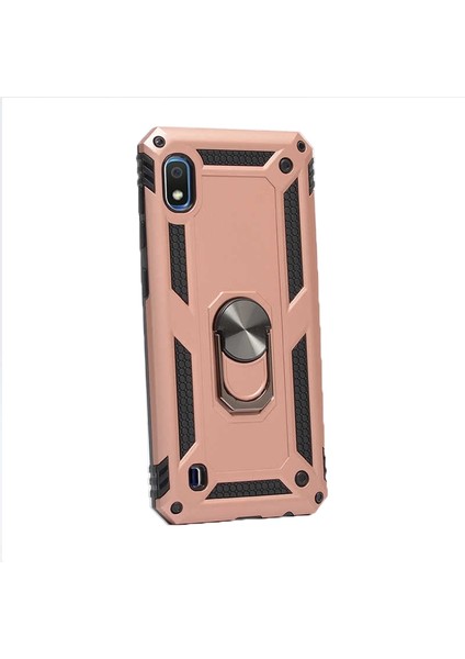 Samsung Galaxy M10 Kılıf Vega Yüzüklü Mıknatıslı+Nano Glass Bronz